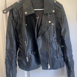 Black Pleather Moto Jacket - Women's Classic Biker Coat